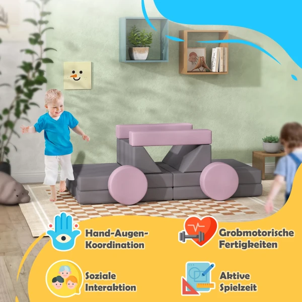 Aiyaplay Kindersofa, 12 Delige Modulaire Kindercouch Van Schuim, Zachte Bouwstenen, Speelsofa Voor Kinderen Vanaf 18 Maanden, Kinderkamer Of Speelkamer Grijs/roze 7