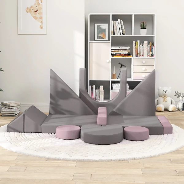 Aiyaplay Kindersofa, 12 Delige Modulaire Kindercouch Van Schuim, Zachte Bouwstenen, Speelsofa Voor Kinderen Vanaf 18 Maanden, Kinderkamer Of Speelkamer Grijs/roze 9