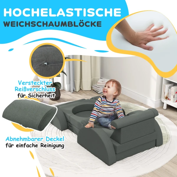 Aiyaplay Kindersofa, 14 Delige Modulaire Kindercouch Van Schuim, Zachte Bouwstenen, Speelsofa Voor Kinderen Vanaf 18 Maanden, Kinderkamer Of Speelkamer Grijs 6