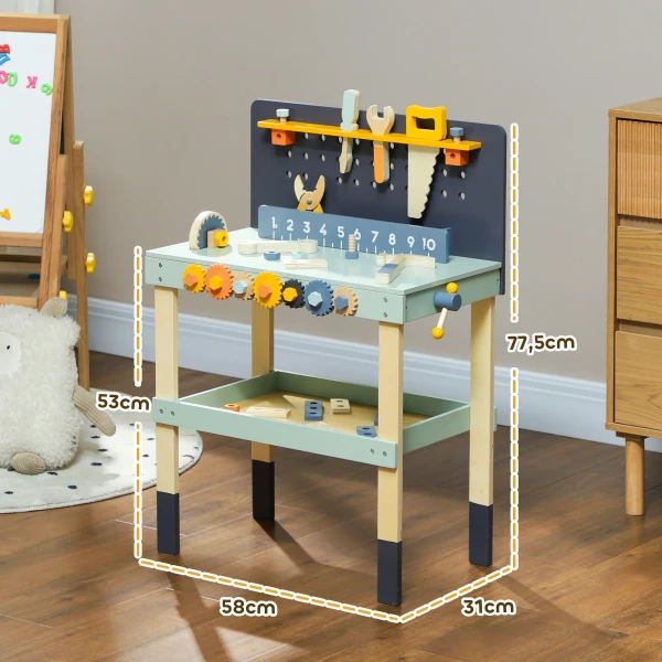 Aiyaplay Kinderwerkbank Met Gereedschap En Accessoires, Werkbank Met Schroevendraaier En Sleutel, Tang, Speelgoed Voor Kinderen Van 3 6 Jaar, 58 X 31 X 77,5 Cm Lichtblauw 4