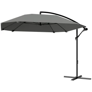 Ampelschirm Alu Ø 260 Cm Parasol, Waterdichte Krukasparasol Met Standaard, Kruk, Windbeveiliging, Kantelbare Marktparasol Kantelbare Tuinparasol Zonbescherming Voor Balkon Tuin Terras Donkergrijs 1