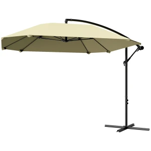 Ampelschirm Alu Ø 260 Cm Parasol, Waterdichte Krukscherm Met Standaard, Kruk, Windbeveiliging, Kantelbare Marktscherm Kantelbare Tuinscherm Zonbescherming Voor Balkon Tuin Terras Beige 1