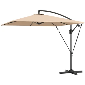 Ampelschirm Ø260 Cm Parasol Met Uv Bescherming 50+ Waterafstotend Krukscherm Met Standaard, Hoes, Zwengel, Windbeveiliging, Kantelbare Marktparasol Tuinparasol Voor Balkon Terras Khaki 1