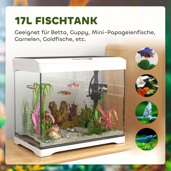 Aquarium Met Led Verlichting, Filtersysteem, 17l Vissentank, Tropisch Vissen Aquarium Met Waterpomp Wit 6