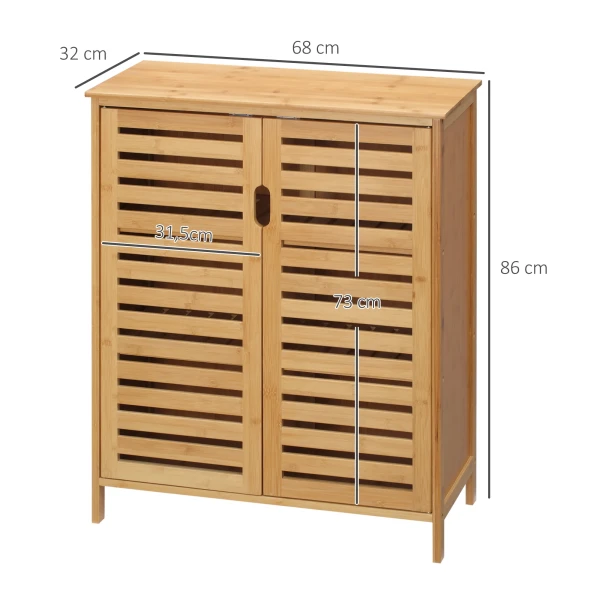 Badkamerkast Bijzetkast Met 2 Lamellendeuren, 2 Binnenplanken, Bamboe Opbergkast Voor Badkamer, Woonkamer 68 X 32 X 86 Cm Natuur 4