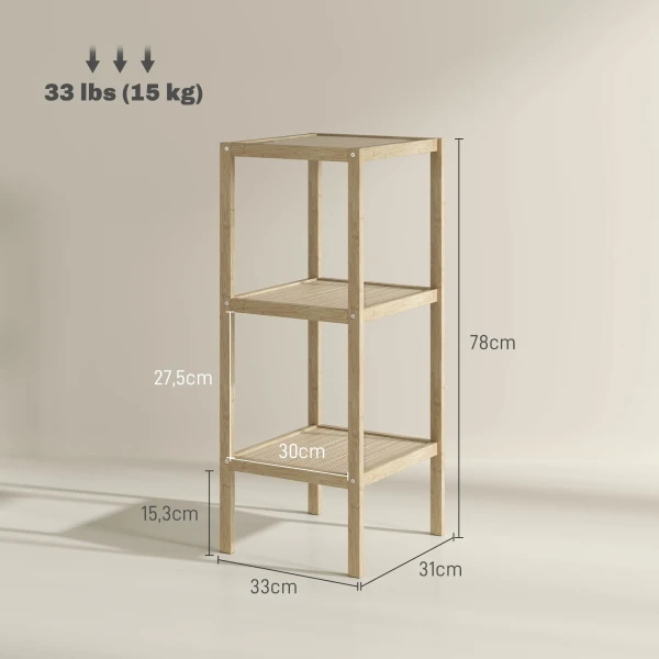 Badkamerrek, Badkamerrek Met 3 Niveaus, Vrijstaand Rek Van Bamboe, Met Voetkussen, Voor Badkamer, Woonkamer, Keuken, 33 X 31 X 78 Cm, Natuurhout 4