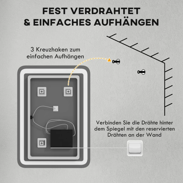 Badkamerspiegel Led 50 X 70 Cm Met 3 Lichtkleuren En Aanraakschakelaar, Ip44, Automatische Anti Condens, Geheugenfunctie, Gehard Glas Zilver 9