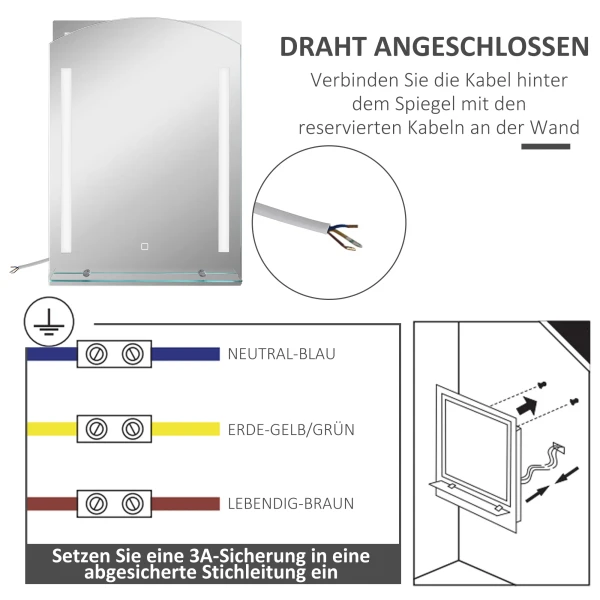 Badkamerspiegel Met Verlichting, Wandspiegel Met 3 Lichtkleuren, Ip44 Lichtspiegel Met Touch Schakelaar, Geheugenfunctie, Badkamerspiegel Gemaakt Van Aluminium, 50 X 70 Cm 7