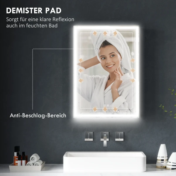 Badkamerspiegelkast, Badkamerkast Met Led Verlichting, Anti Condens, Hangende Kast Met 3 Lichtkleuren, Geheugenfunctie Voor Badkamer, Zwart, 50 X 12,8 X 70 Cm 6