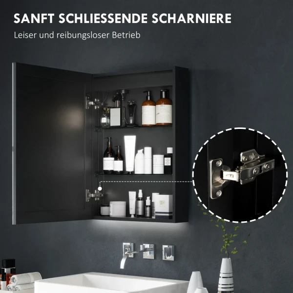 Badkamerspiegelkast, Badkamerkast Met Led Verlichting, Anti Condens, Hangende Kast Met 3 Lichtkleuren, Geheugenfunctie Voor Badkamer, Zwart, 50 X 12,8 X 70 Cm 7