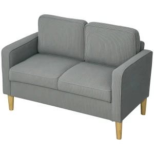 Bank 2 Zits Kleine Bank Met Armleuning, Opbergruimte, Modern Gestoffeerde Bank Met Corduroy Look, Houten Poten, Kussens, Loungebank Voor Woonkamer, Slaapkamer, 117 X 63 X 79 Cm, Lichtgrijs 1