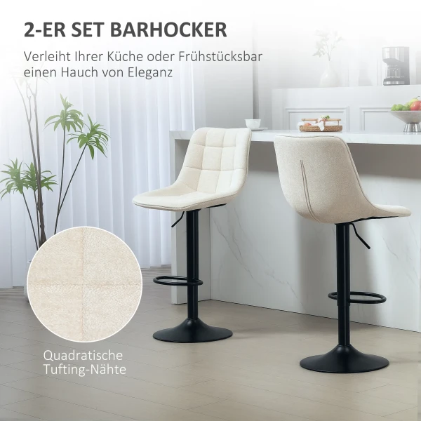 Barkrukken 2 Delig Set, Gestoffeerde Barkruk Met Rugleuning, Stalen Frame, Chenille Look, In Hoogte Verstelbare Keukenstoelen Met Voetensteun 360° Draaibare Toonbankkrukken Voor Keuken, Woonkamer Beige 5