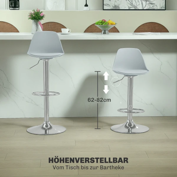 Barkrukken Set Van 2, Gestoffeerde Barkruk Met Stalen Frame, Rugleuning, Verstelbare Hoogte Keukenstoelen Met Voetensteun 360° Draaibaar Toogkrukken Voor Keuken, Woonkamer, Eetkamer, Kunstleer Grijs 6