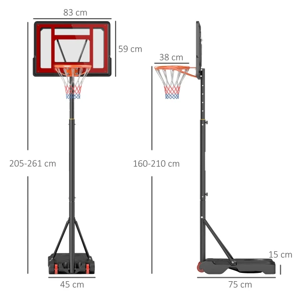 Basketbalstandaard Outdoor Met Wielen, 160 210 Cm In Hoogte Verstelbaar Basketbalring Met Standaard, 83x59cm Achterwand, Voor Jongeren In Achtertuinen, Tuinen, Garages 4