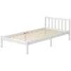 Bedframe Houten Bed 208 X 96 Cm Met Lattenbodem & Hoofdeinde, Elegant Eenpersoonsbedframe Voor Slaapkamer In Wit 1