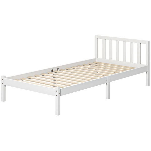 Bedframe Houten Bed 208 X 96 Cm Met Lattenbodem & Hoofdeinde, Elegant Eenpersoonsbedframe Voor Slaapkamer In Wit 1