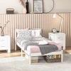 Bedframe Houten Bed 208 X 96 Cm Met Lattenbodem & Hoofdeinde, Elegant Eenpersoonsbedframe Voor Slaapkamer In Wit 8