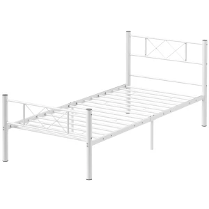 Bedframe Voor Matras 200 X 90 Cm, Bedframe 88 Cm Hoog Eenpersoonsbedframe Van Staal, Voor Slaapkamer Gastenkamer, Wit 1