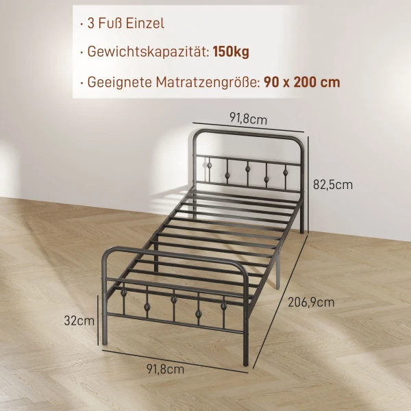 Bedframe Voor Matras 200 X 90 Cm, Opvouwbaar Bedframe, 82,5 Cm Hoog Metalen Bed, Metalen Frame Bed Van Metaal, Voor Slaapkamer Gastenkamer, Zwart 4