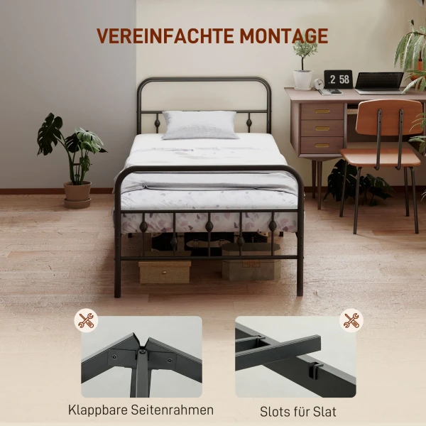 Bedframe Voor Matras 200 X 90 Cm, Opvouwbaar Bedframe, 82,5 Cm Hoog Metalen Bed, Metalen Frame Bed Van Metaal, Voor Slaapkamer Gastenkamer, Zwart 5