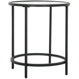 Bijzettafel Rond Salontafel Met Glazen Tafelblad, Metalen Frame, Koffietafel, Nachtkastje Voor Woonkamer, Slaapkamer, Zwart, Ø48 X 54,7 Cm 1