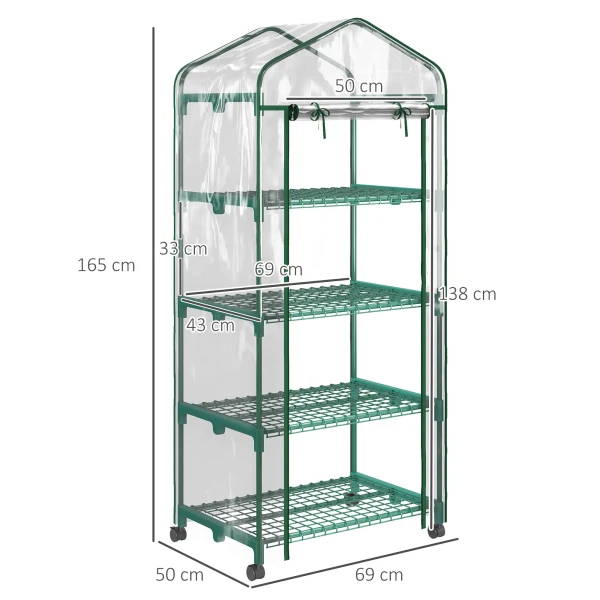Broeikas Met Rol, Broeikas Met 4 Planken, Folie Broeikas Met Stalen Frame, Voor Tuin, Balkon 69 X 50 X 165 Cm, Groen 4