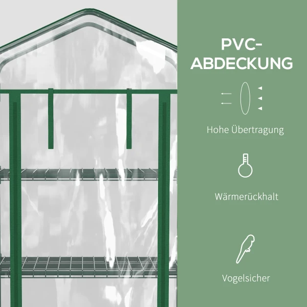 Broeikas Met Rol, Broeikas Met 4 Planken, Folie Broeikas Met Stalen Frame, Voor Tuin, Balkon 69 X 50 X 165 Cm, Groen 5