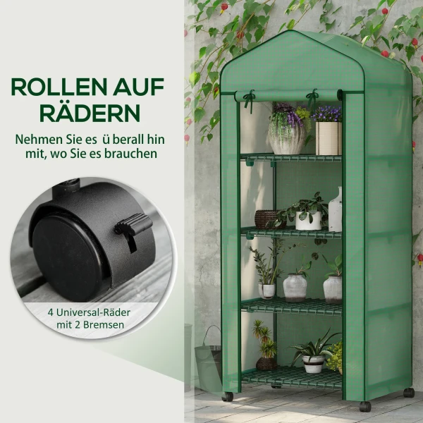 Broeikas Met Rol, Broeikas Met 4 Planken, Folie Broeikas Met Stalen Frame, Voor Tuin, Balkon 69 X 50 X 165 Cm, Groen 6