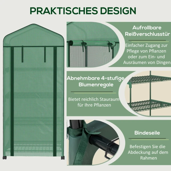 Broeikas Met Rol, Broeikas Met 4 Planken, Folie Broeikas Met Stalen Frame, Voor Tuin, Balkon 69 X 50 X 165 Cm, Groen 7