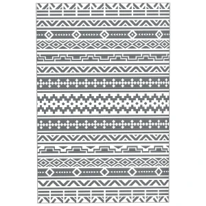 Buiten Tapijt Robuust Weerbestendig Buitentapijt, Opvouwbaar Tapijt Met Boho Stijl, Buitentapijt Voor Woonkamer Balkon Tuin Terras Badkamer Gang Keuken, 182 X 274 Cm Donkergrijs+wit 1