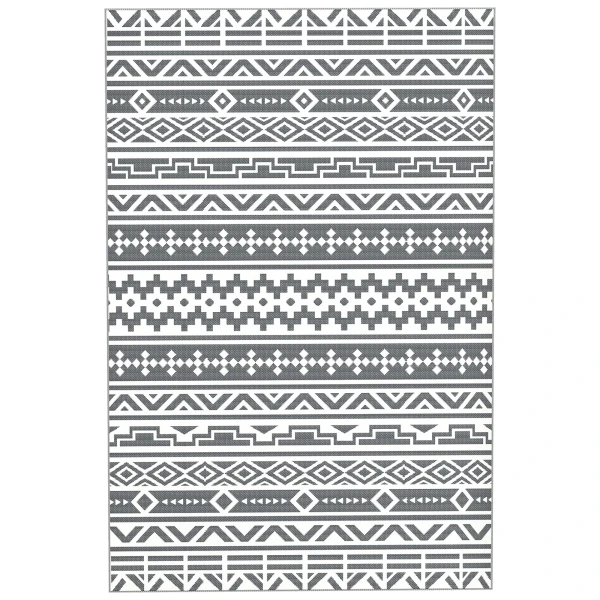 Buiten Tapijt Robuust Weerbestendig Buitentapijt, Opvouwbaar Tapijt Met Boho Stijl, Buitentapijt Voor Woonkamer Balkon Tuin Terras Badkamer Gang Keuken, 182 X 274 Cm Donkergrijs+wit 1