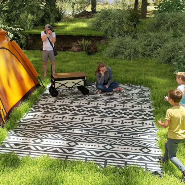 Buiten Tapijt Robuust Weerbestendig Buitentapijt, Opvouwbaar Tapijt Met Boho Stijl, Buitentapijt Voor Woonkamer Balkon Tuin Terras Badkamer Gang Keuken, 182 X 274 Cm Donkergrijs+wit 2