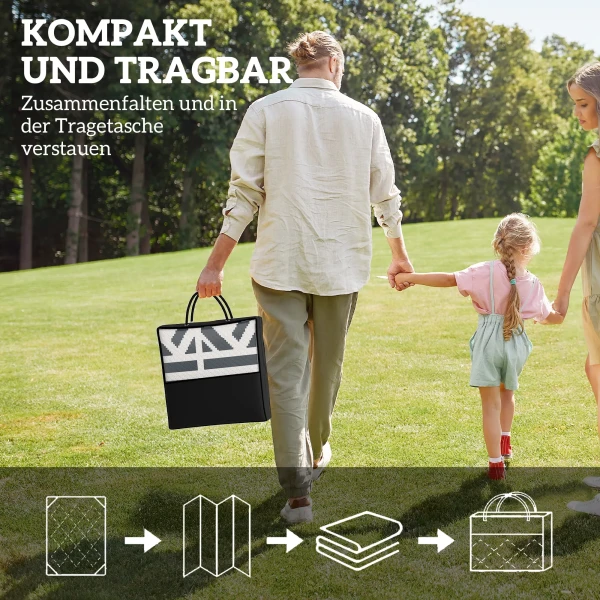 Buiten Tapijt Robuust Weerbestendig Buitentapijt, Opvouwbaar Tapijt Met Boho Stijl, Buitentapijt Voor Woonkamer Balkon Tuin Terras Badkamer Gang Keuken, 182 X 274 Cm Donkergrijs+wit 5