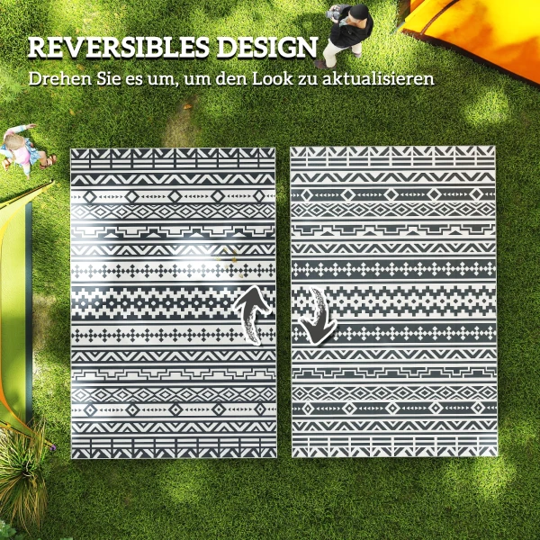 Buiten Tapijt Robuust Weerbestendig Buitentapijt, Opvouwbaar Tapijt Met Boho Stijl, Buitentapijt Voor Woonkamer Balkon Tuin Terras Badkamer Gang Keuken, 182 X 274 Cm Donkergrijs+wit 8