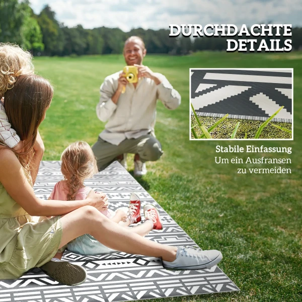 Buiten Tapijt Robuust Weerbestendig Buitentapijt, Opvouwbaar Tapijt Met Boho Stijl, Buitentapijt Voor Woonkamer Balkon Tuin Terras Badkamer Gang Keuken, 182 X 274 Cm Donkergrijs+wit 9