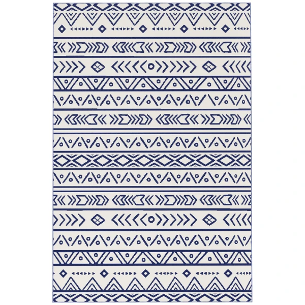 Buiten Tapijt Robuust Weerbestendig Buitentapijt, Tapijt Met Boho Stijl, Buitentapijt Voor Woonkamer Balkon Tuin Terras Badkamer Hal Keuken, 182 X 274 Cm Blauw+wit 1