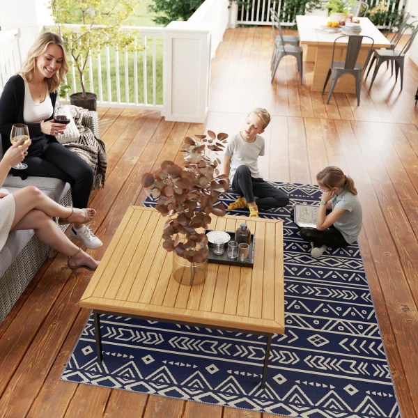 Buiten Tapijt Robuust Weerbestendig Buitentapijt, Tapijt Met Boho Stijl, Buitentapijt Voor Woonkamer Balkon Tuin Terras Badkamer Hal Keuken, 182 X 274 Cm Blauw+wit 10