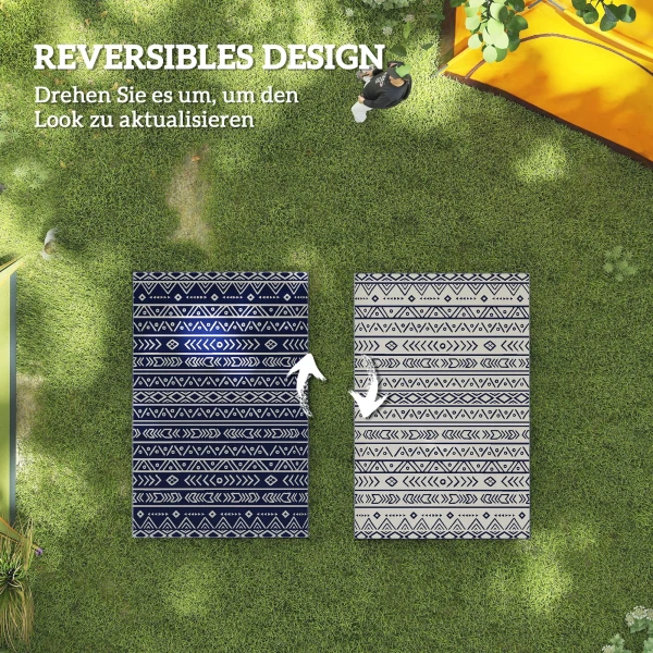 Buiten Tapijt Robuust Weerbestendig Buitentapijt, Tapijt Met Boho Stijl, Buitentapijt Voor Woonkamer Balkon Tuin Terras Badkamer Hal Keuken, 182 X 274 Cm Blauw+wit 8