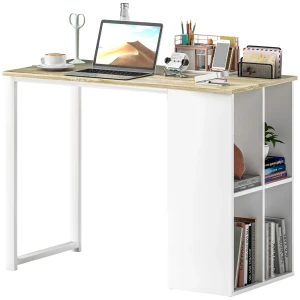 Bureau Computertafel Met Opbergvakken, Modern Bureau Met Stalen Frame, Pc Tafel Voor Thuis Kantoor, Studeerkamer, Kleine Ruimte 100 X 54 X 75 Cm, Eiken 1