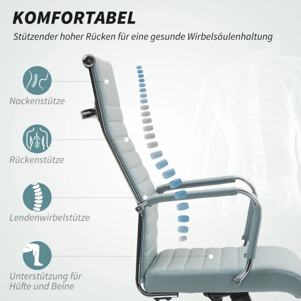 Bureaustoel Ergonomische Bureaustoel Met Schommelfunctie, In Hoogte Verstelbare Draaistoel Met Armleuning Computerstoel, Kunstleer, Lichtgrijs 5