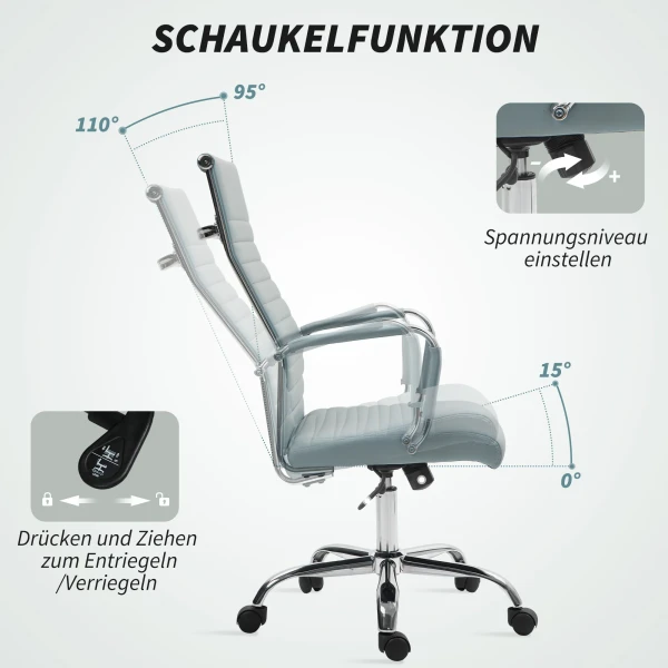 Bureaustoel Ergonomische Bureaustoel Met Schommelfunctie, In Hoogte Verstelbare Draaistoel Met Armleuning Computerstoel, Kunstleer, Lichtgrijs 7