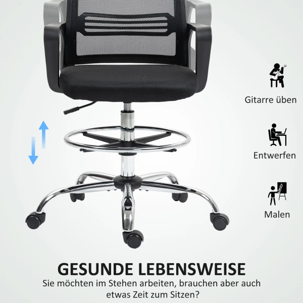 Bureaustoel, Ergonomische Tekeningstoel, In Hoogte Verstelbare Computerstoel Met Armleuning, Lendensteun, Bureaustoel Met Voetring, Draaistoel Voor Kantoor, Woonkamer, Mesh, Zwart 5