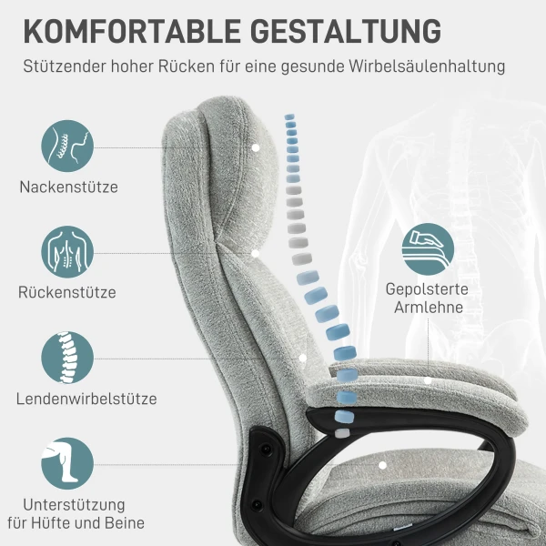 Bureaustoel Met Kantelfunctie, Ergonomische Bureaustoel, In Hoogte Verstelbare Draaistoel, Gevoerd, Tot 120 Kg Belastbaar, Voor Kantoor, Studeerkamer, Lichtgrijs 5