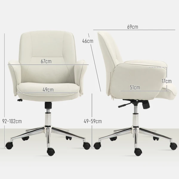 Bureaustoel Met Kantelfunctie, In Hoogte Verstelbare Draaistoel, Ergonomische Werkstoel, Modern, Belastbaar Tot 120 Kg, Microvezel, Crèmewit, 67 X 69 X 92 102 Cm 4