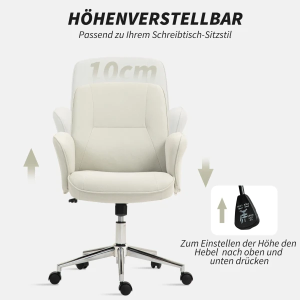 Bureaustoel Met Kantelfunctie, In Hoogte Verstelbare Draaistoel, Ergonomische Werkstoel, Modern, Belastbaar Tot 120 Kg, Microvezel, Crèmewit, 67 X 69 X 92 102 Cm 5