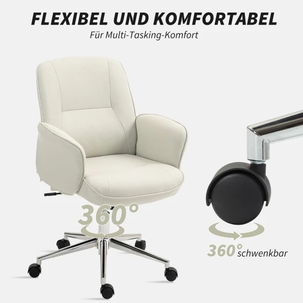 Bureaustoel Met Kantelfunctie, In Hoogte Verstelbare Draaistoel, Ergonomische Werkstoel, Modern, Belastbaar Tot 120 Kg, Microvezel, Crèmewit, 67 X 69 X 92 102 Cm 7