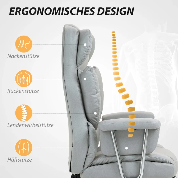 Bureaustoel Met Ligfunctie, Ergonomische Bureaustoel, In Hoogte Verstelbare Draaistoel Met Voetensteun, Gevoerd, Tot 120 Kg Belastbaar, Voor Kantoor, Studeerkamer, Lichtgrijs 5