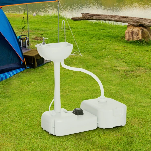 Camping Wasbak 17l Handwasbak Met Afvalwateropvangbak Spoelbak Met Dispenser Hdpe Grijs 83x50x103 Cm Voor Buitengebruik 2