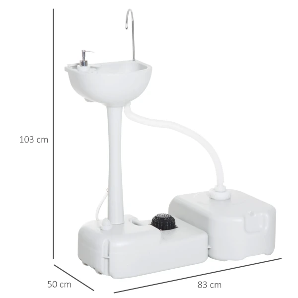 Camping Wasbak 17l Handwasbak Met Afvalwateropvangbak Spoelbak Met Dispenser Hdpe Grijs 83x50x103 Cm Voor Buitengebruik 4