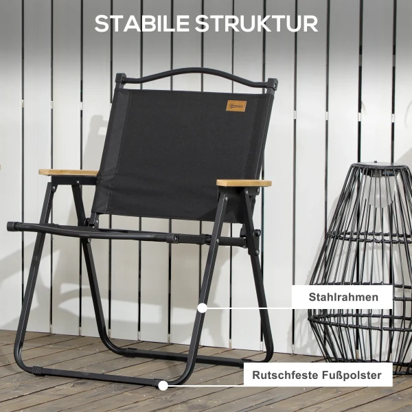 Campingstoel 2 Delige Set Inklapbare Tuinstoel Met Stalen Frame, Houtlook, Klapstoel Voor Zwembad, Strand, Oxford, Zwart 8